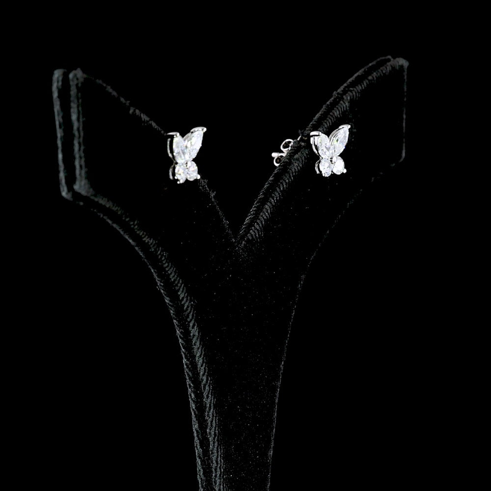 14K White Gold Butterfly Motif Stud Earrings with Marquise and Round Lab Diamonds - Total 1.17 Carat Weight, E-F VS Clarity - Covaloro Fine Jewelry