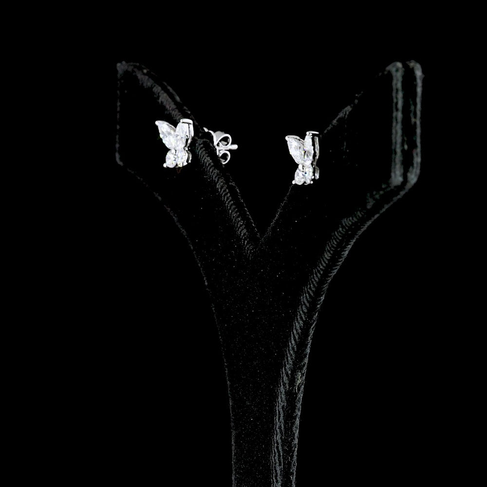 14K White Gold Butterfly Motif Stud Earrings with Marquise and Round Lab Diamonds - Total 1.17 Carat Weight, E-F VS Clarity - Covaloro Fine Jewelry