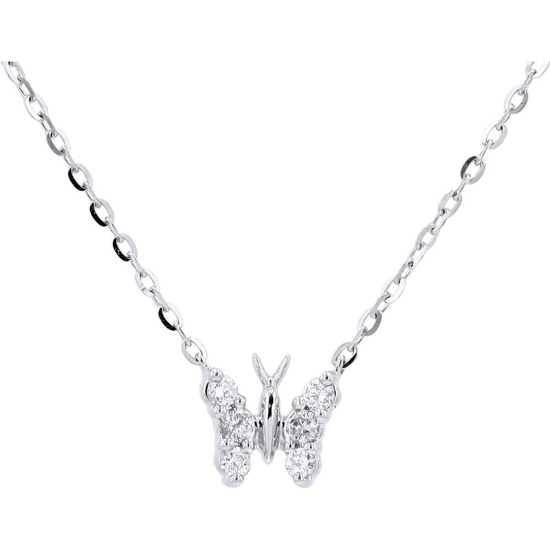 14K White Gold Butterfly Pendant Necklace with 0.10 Carats Round Diamonds