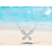 14K White Gold Butterfly Pendant Necklace with Pave Set Round and Baguette Diamonds - 0.15 Carat Total Diamond Weight - Royal Jewelry