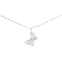 14K White Gold Butterfly Pendant with Bezel-Set and Pavé Round Diamonds - 0.05 Carat Total Diamond Weight - Royal Jewelry