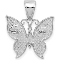 14K White Gold Butterfly Pendant with Textured Detailing and Rhodium Plating by Oro Pregiato