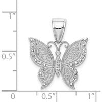 14K White Gold Butterfly Pendant with Textured Detailing and Rhodium Plating by Oro Pregiato