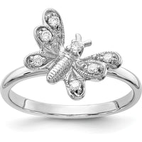 14K White Gold Butterfly Ring with 7 Round Diamonds - 0.015 Carat Total Diamond Weight by 0