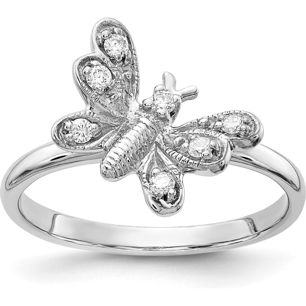 14K White Gold Butterfly Ring with 7 Round Diamonds - 0.015 Carat Total Diamond Weight by 0