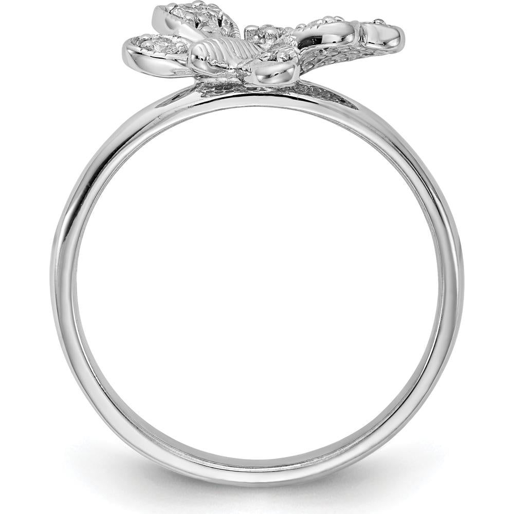14K White Gold Butterfly Ring with 7 Round Diamonds - 0.015 Carat Total Diamond Weight by 0