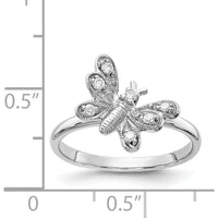 14K White Gold Butterfly Ring with 7 Round Diamonds - 0.015 Carat Total Diamond Weight by 0