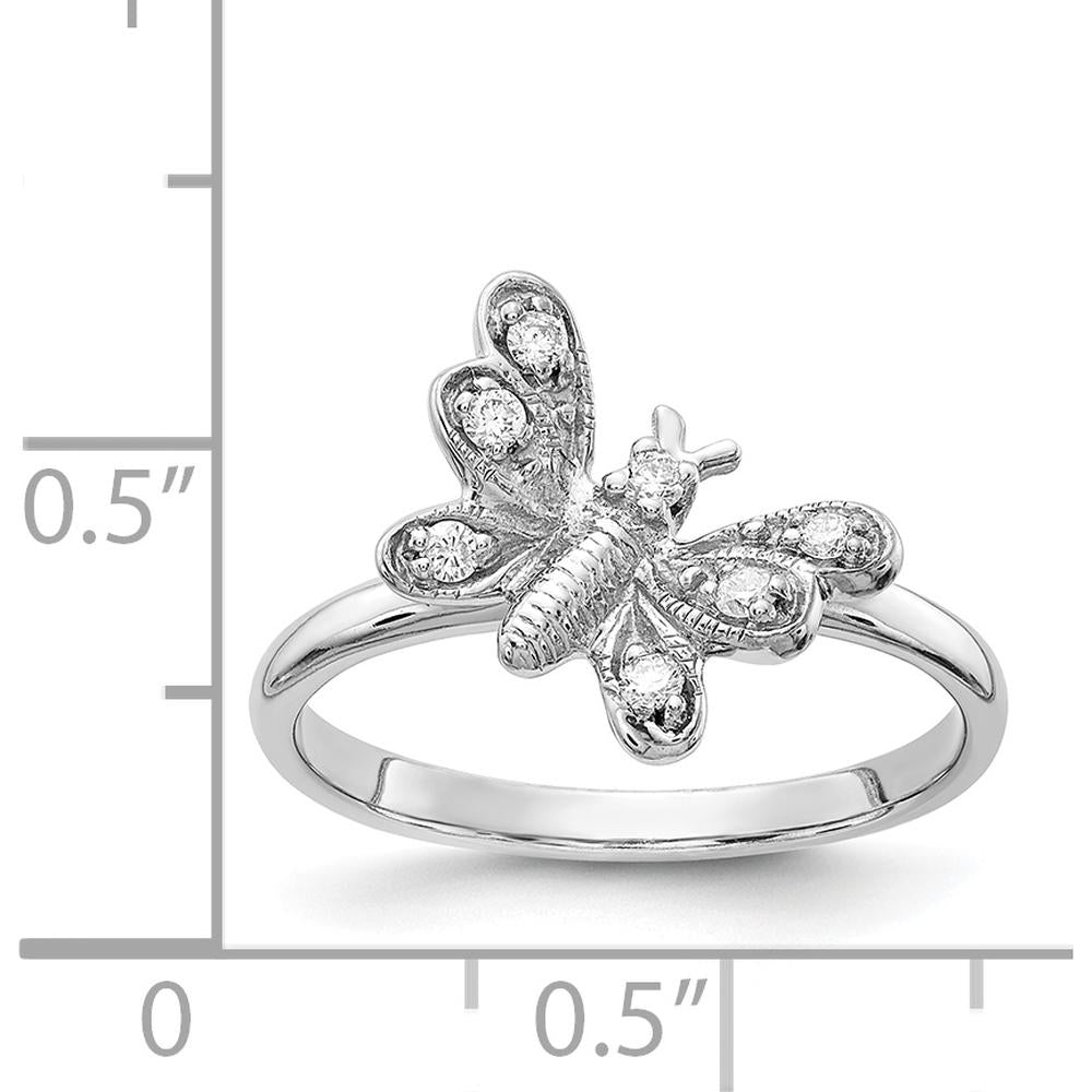14K White Gold Butterfly Ring with 7 Round Diamonds - 0.015 Carat Total Diamond Weight by 0