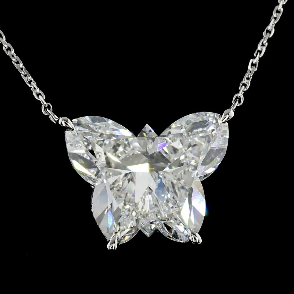 14K White Gold Butterfly Shape Pendant with 8.86 Carat Lab-Grown Diamond - E-F VS1 Clarity - Covaloro Fine Jewelry