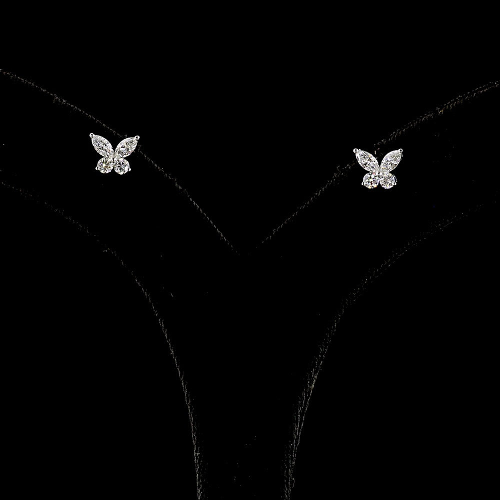 14K White Gold Butterfly Stud Earrings with Marquise and Brilliant Cut Lab Diamonds - 1.36 Carats Total Diamond Weight - Covaloro Fine Jewelry