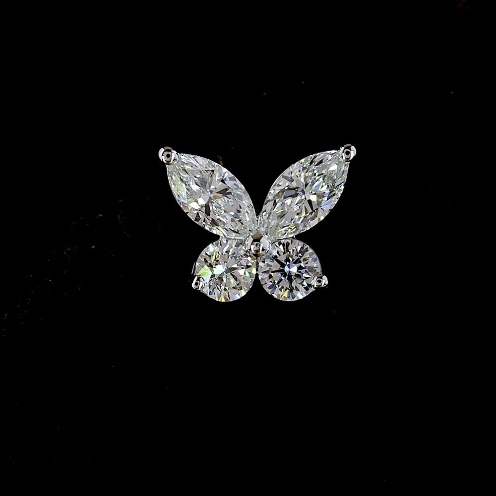 14K White Gold Butterfly Stud Earrings with Marquise and Brilliant Cut Lab Diamonds - 1.36 Carats Total Diamond Weight - Covaloro Fine Jewelry