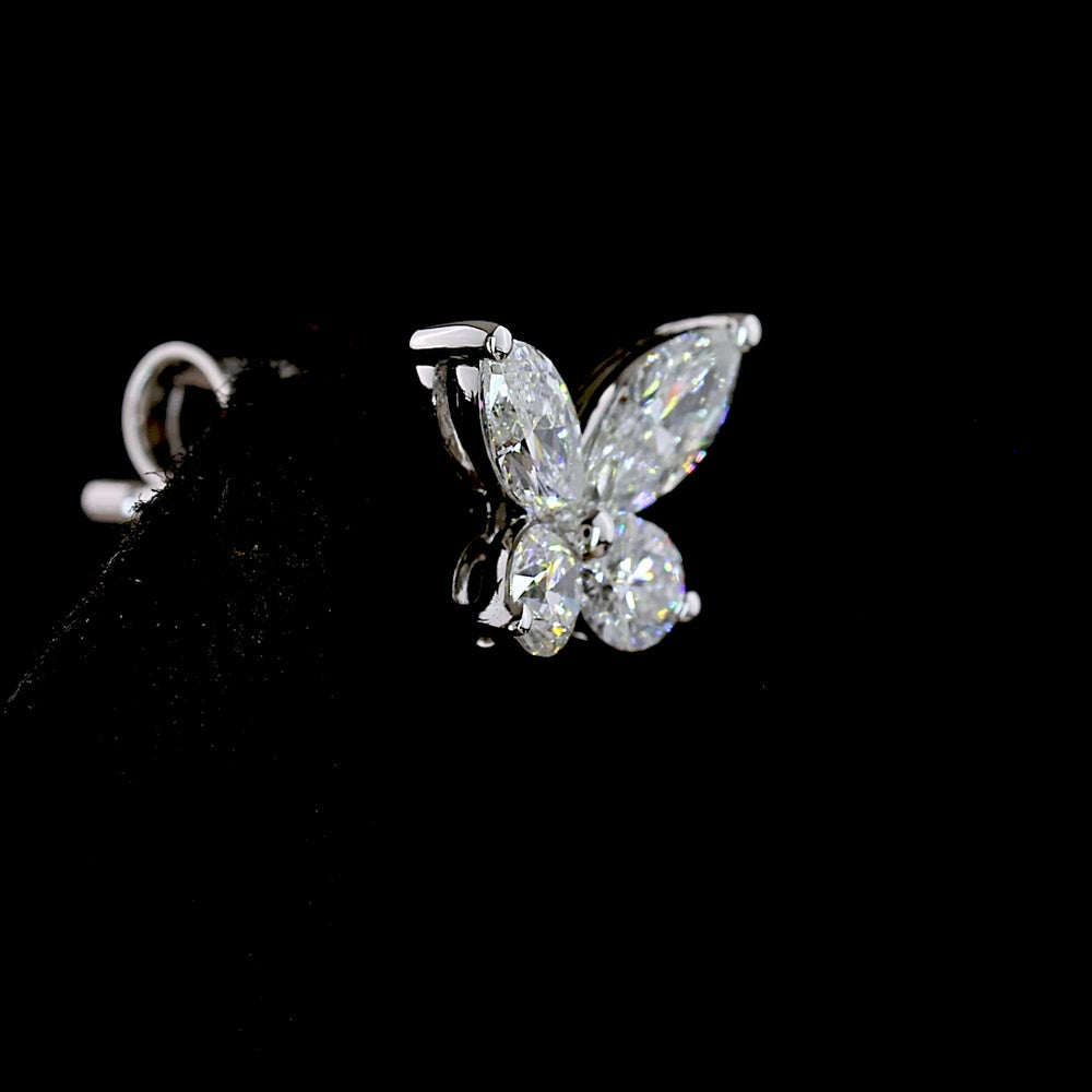 14K White Gold Butterfly Stud Earrings with Marquise and Brilliant Cut Lab Diamonds - 1.36 Carats Total Diamond Weight - Covaloro Fine Jewelry