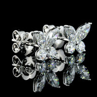 14K White Gold Butterfly Stud Earrings with Marquise and Brilliant Lab Diamonds - 1.20 Carat Total Weight - Covaloro Fine Jewelry