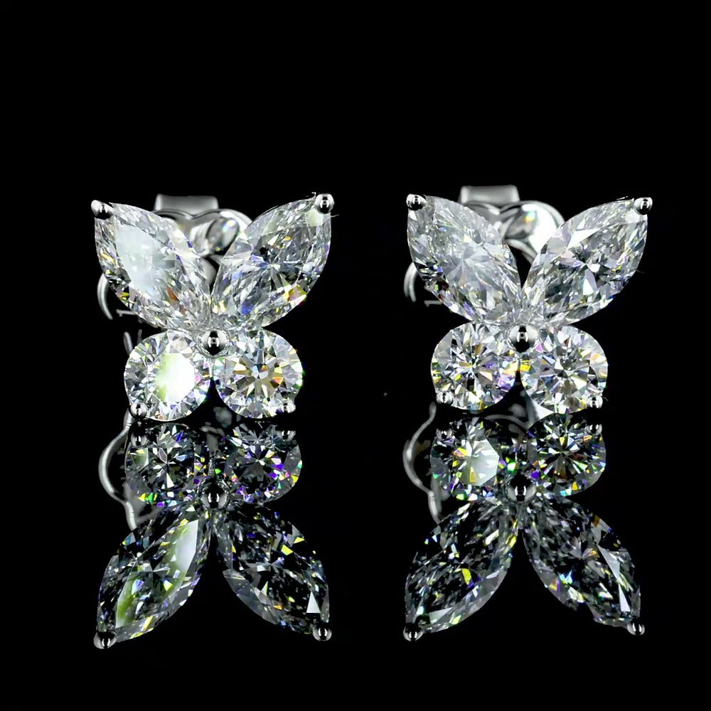 14K White Gold Butterfly Stud Earrings with Marquise and Brilliant Lab Diamonds - 1.20 Carat Total Weight - Covaloro Fine Jewelry