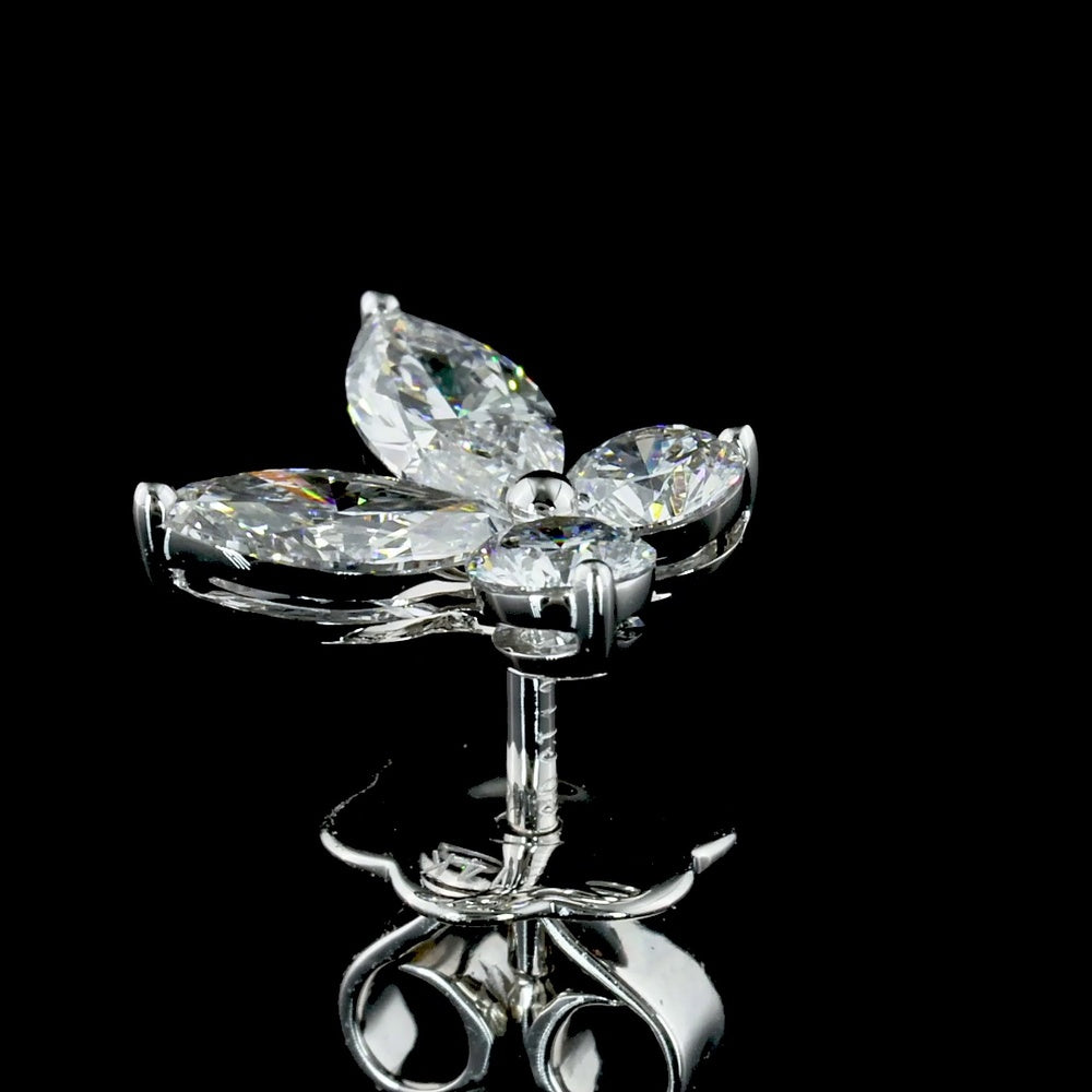 14K White Gold Butterfly Stud Earrings with Marquise and Brilliant Lab Diamonds - 1.20 Carat Total Weight - Covaloro Fine Jewelry