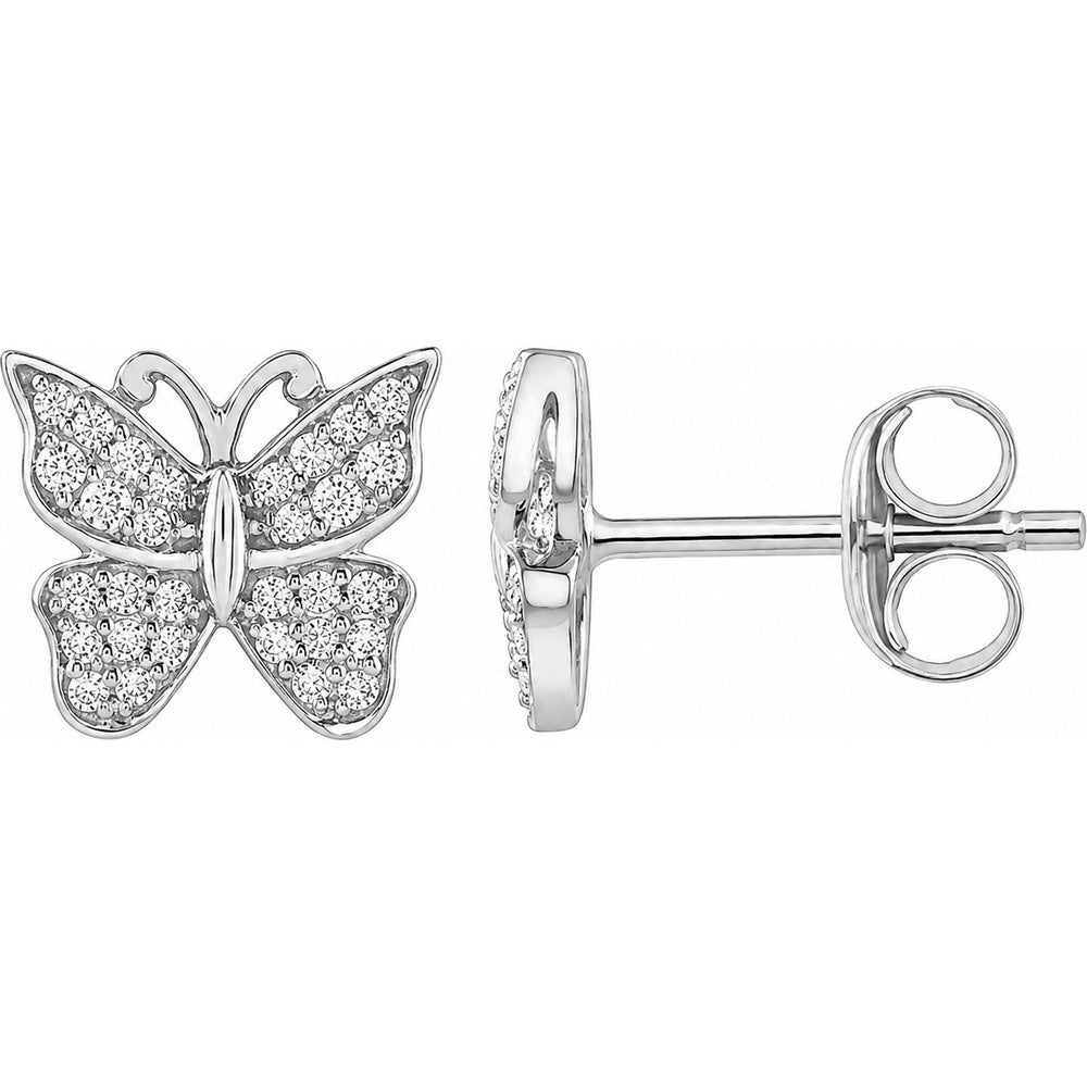 14K White Gold Butterfly Stud Earrings with Pavé Set Round Diamonds - 0.21 Carat Total Diamond Weight by Auriventus