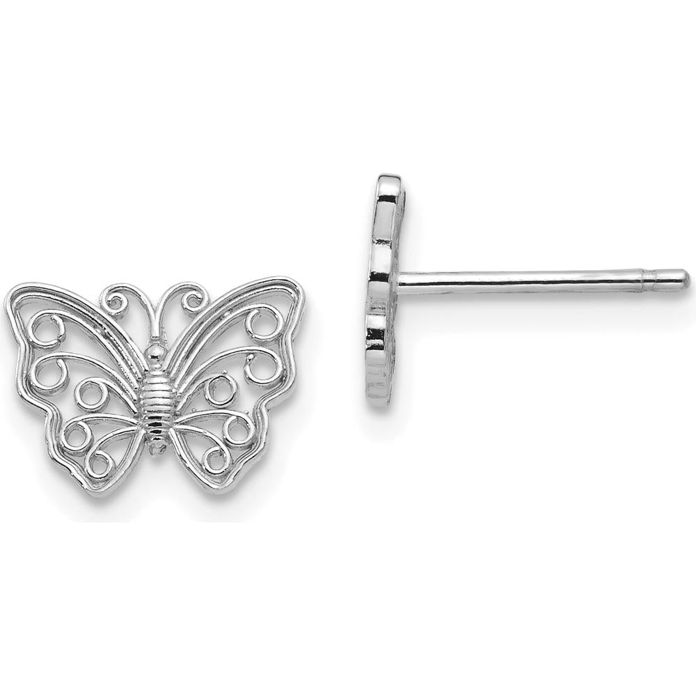 14K White Gold Butterfly Stud Earrings with Textured Design by Oro Pregiato