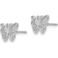 14K White Gold Butterfly Stud Earrings with Textured Design by Oro Pregiato