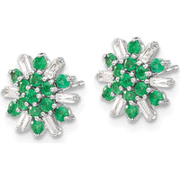 14K White Gold Button Earrings with Round Emeralds and Baguette Diamonds - 0.022 Carat Total Emerald Weight, 0.015 Carat Total Diamond Weight by Monteluci Fine Jewelry