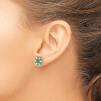 14K White Gold Button Earrings with Round Emeralds and Baguette Diamonds - 0.022 Carat Total Emerald Weight, 0.015 Carat Total Diamond Weight by Monteluci Fine Jewelry