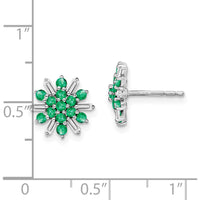 14K White Gold Button Earrings with Round Emeralds and Baguette Diamonds - 0.022 Carat Total Emerald Weight, 0.015 Carat Total Diamond Weight by Monteluci Fine Jewelry
