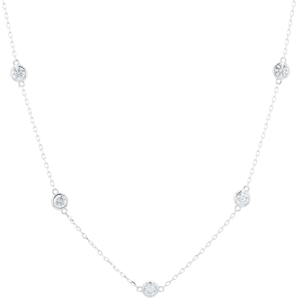14K White Gold By the Yard Necklace with Bezel Set Round Lab-Grown Diamonds - 2.00 Carat Total Diamond Weight