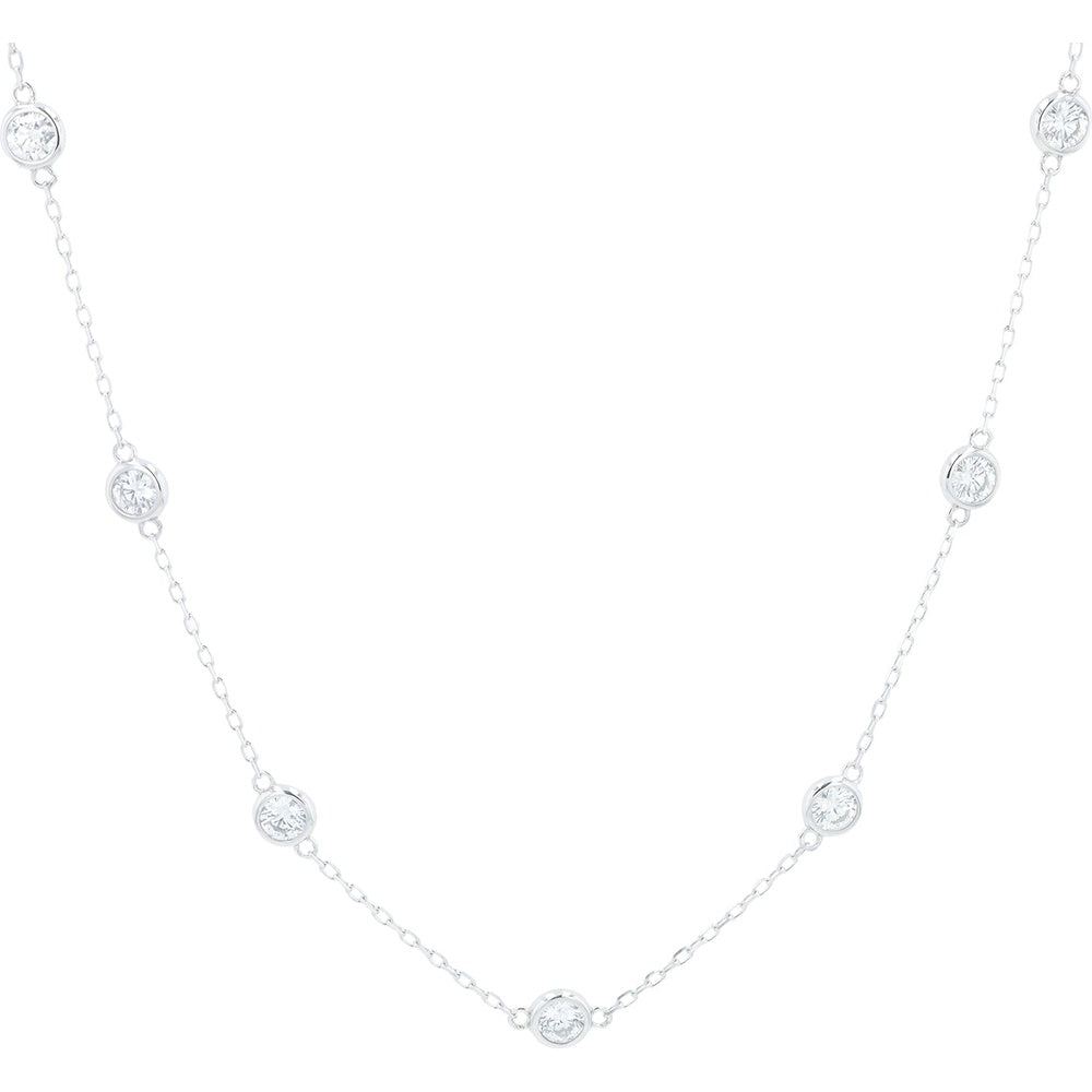 14K White Gold By-The-Yard Station Necklace with Bezel-Set Round Lab Grown Diamonds - 2.50 Carat Total Diamond Weight