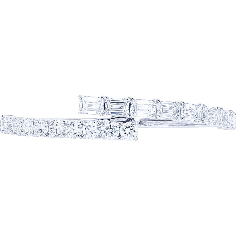 14K White Gold Bypass Bangle Bracelet with Emerald-Cut and Round Lab Grown Diamonds - 14.00 Carat Total Diamond Weight