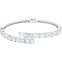 14K White Gold Bypass Bangle Bracelet with Emerald-Cut and Round Lab Grown Diamonds - 14.00 Carat Total Diamond Weight