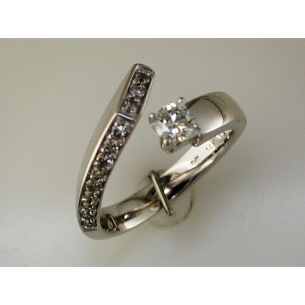 14K White Gold Bypass Engagement Ring with 0.28 Carat Princess Cut Center Diamond and 0.25 Carat Round Accent Diamonds - Royal Jewelry
