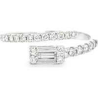 14K White Gold Bypass Fashion Ring with Baguette and Round Diamonds - 0.68 Carat Total Diamond Weight by Auriventus