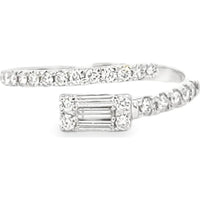14K White Gold Bypass Fashion Ring with Baguette and Round Diamonds - 0.68 Carat Total Diamond Weight by Auriventus