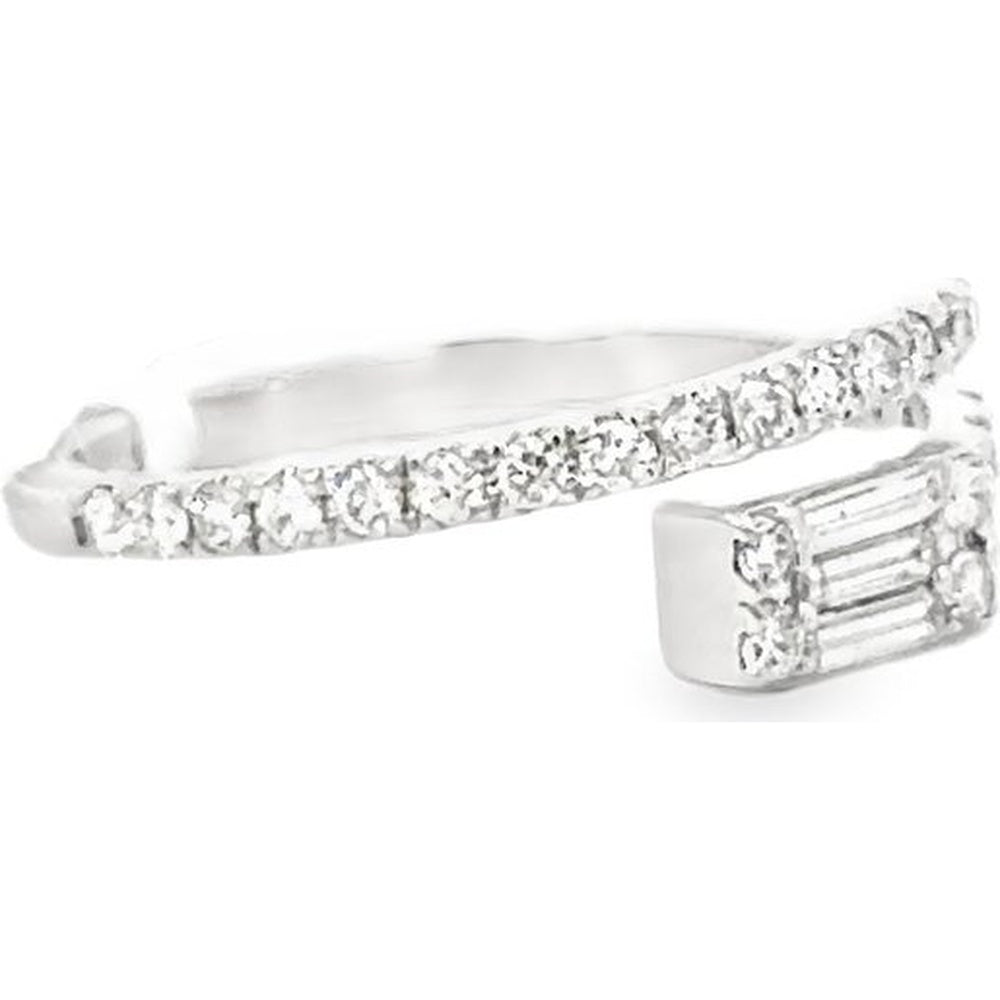 14K White Gold Bypass Fashion Ring with Baguette and Round Diamonds - 0.68 Carat Total Diamond Weight by Auriventus