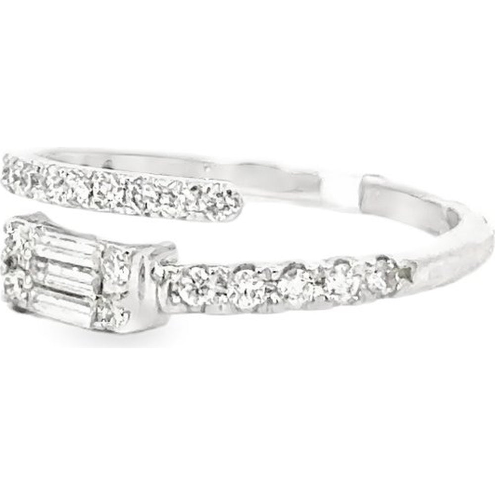 14K White Gold Bypass Fashion Ring with Baguette and Round Diamonds - 0.68 Carat Total Diamond Weight by Auriventus