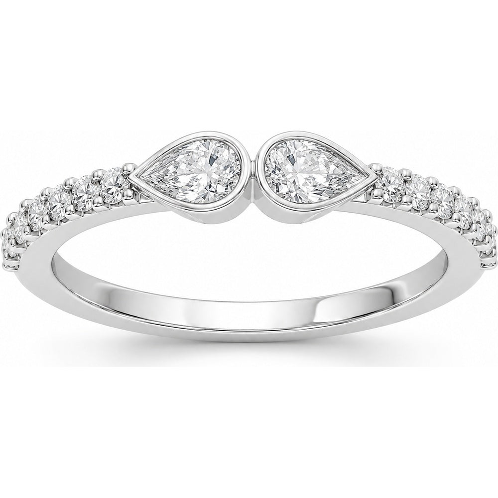 14K White Gold Bypass Fashion Ring with Bezel Set Pear and Round Diamonds - 0.52 Carat Total Diamond Weight by Auriventus