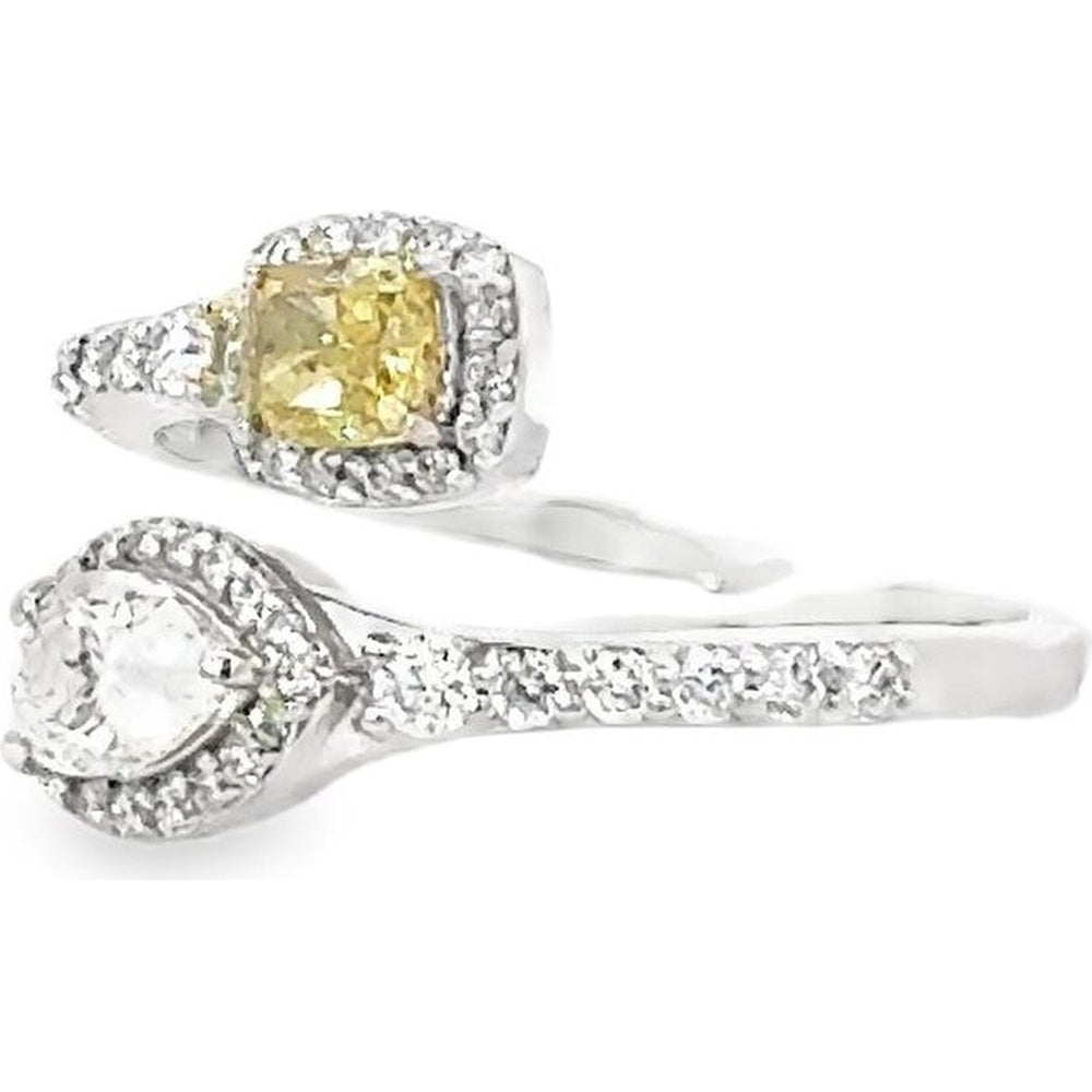 14K White Gold Bypass Fashion Ring with Cushion Cut Fancy Yellow and Pear Shaped White Diamonds - 1.36 Carat Total Diamond Weight by Auriventus