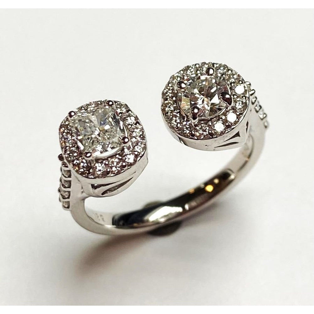 14K White Gold Bypass Fashion Ring with Halo Set Round Diamonds - 1.42 Carat Total Diamond Weight by Auriventus