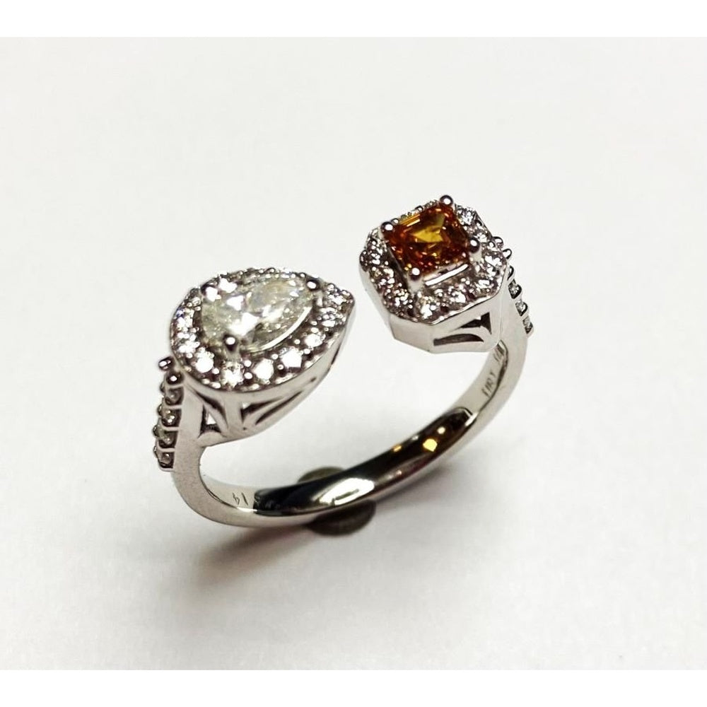 14K White Gold Bypass Fashion Ring with Pear and Fancy Princess Cut Diamonds - 1.04 Carat Total Diamond Weight by Auriventus