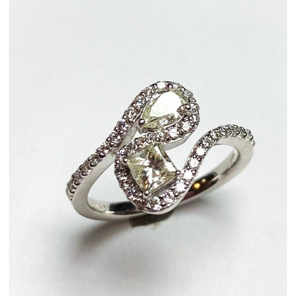 14K White Gold Bypass Fashion Ring with Pear and Princess Cut Diamond Halos and Milgrain Details - 1.23 Carat Total Diamond Weight by Auriventus