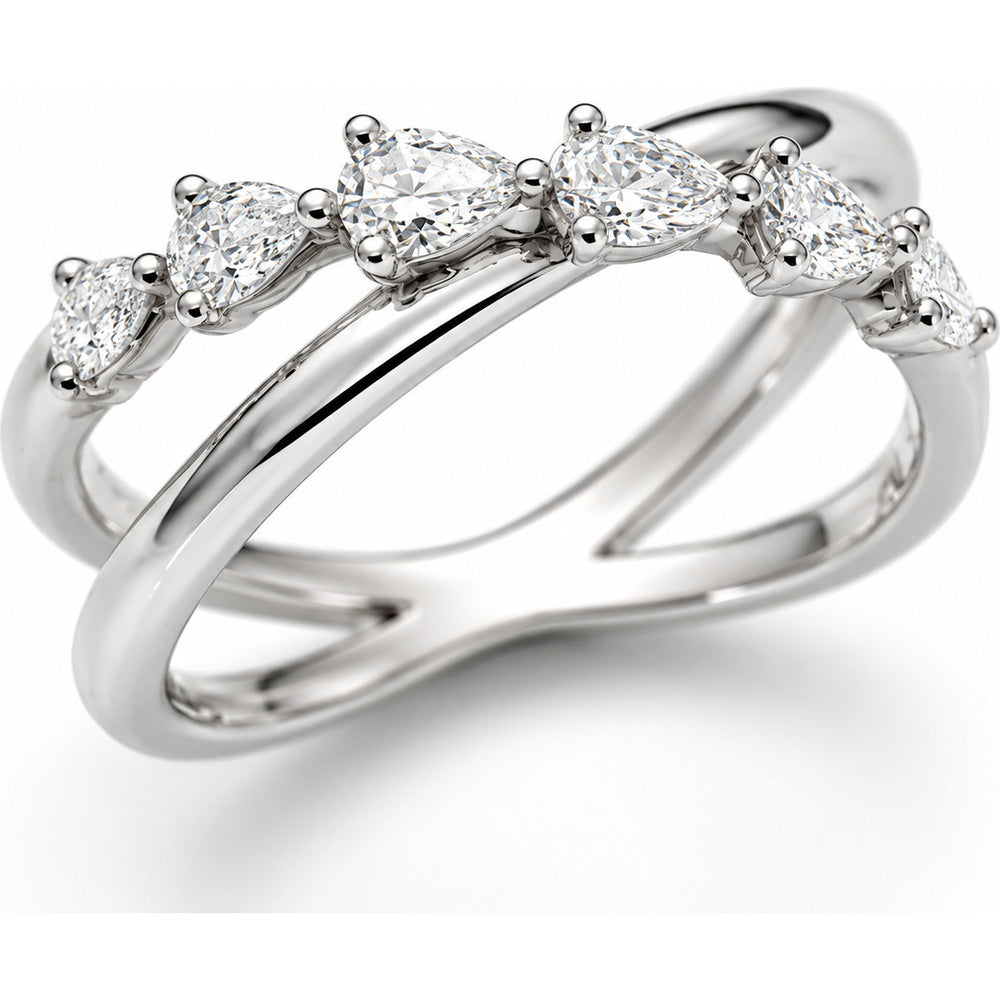 14K White Gold Bypass Fashion Ring with Prong-Set Pear Diamonds - 0.58 Carat Total Diamond Weight by Auriventus