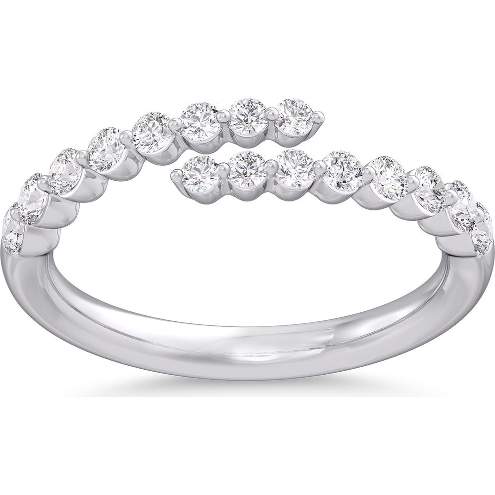 14K White Gold Bypass Fashion Ring with Prong-Set Round Diamonds - 0.46 Carat Total Diamond Weight by Auriventus