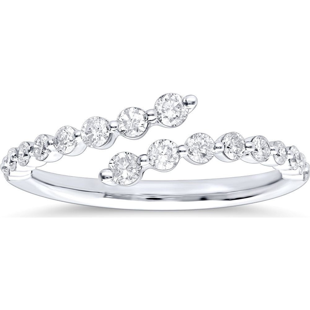 14K White Gold Bypass Fashion Ring with Shared-Prong Set Round Diamonds - 0.51 Carat Total Diamond Weight by Auriventus