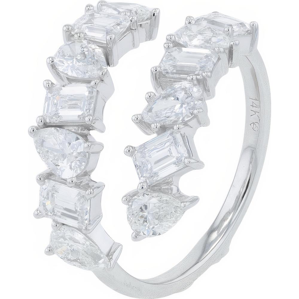 14K White Gold Bypass Ring with 2.75 Carats Total Lab Grown Diamonds - Emerald and Pear Shapes