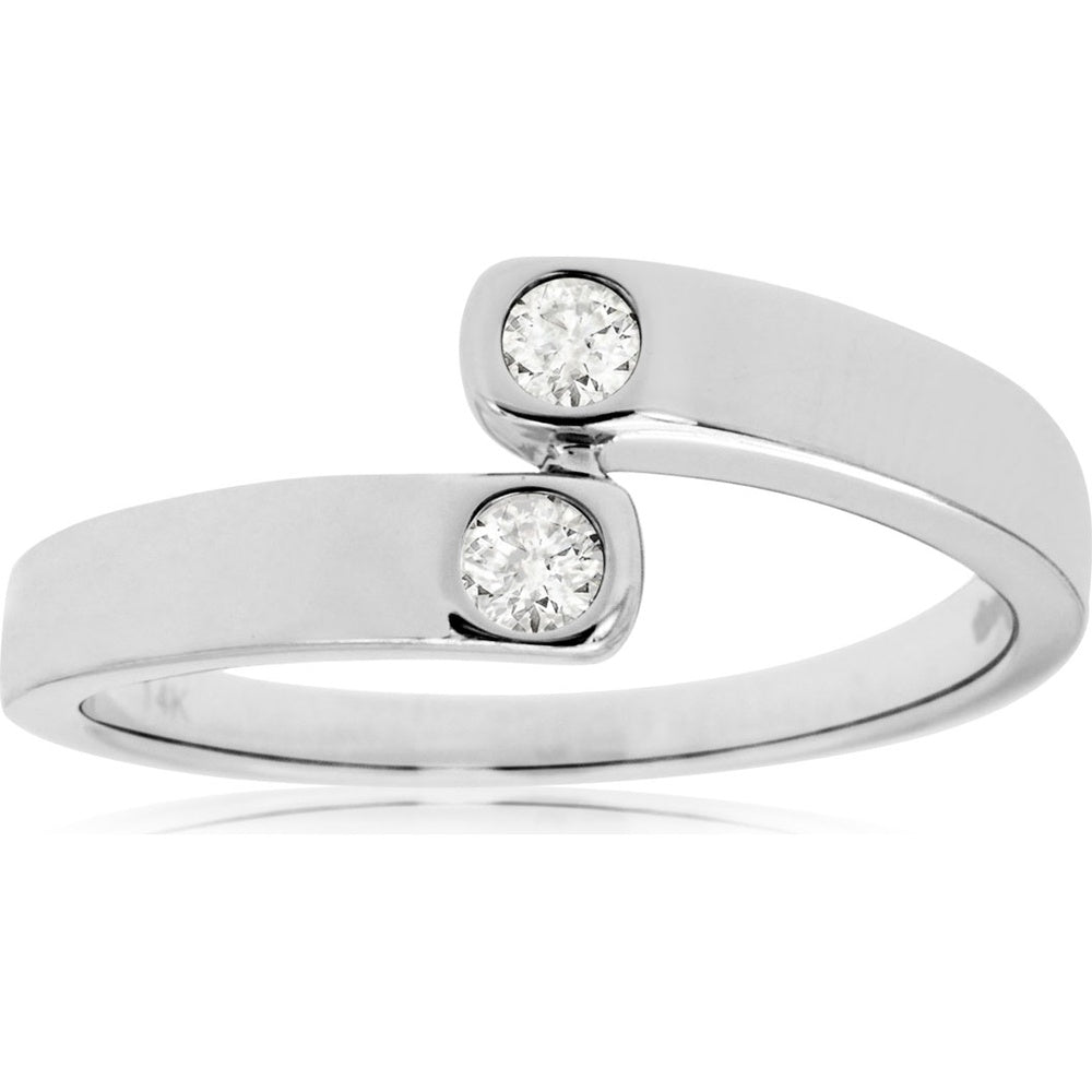 14K White Gold Bypass Ring with Bezel-Set Round Diamonds - 0.14 Carat Total Diamond Weight - Royal Jewelry