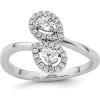 14K White Gold Bypass Ring with Dual Pear-Shaped Diamonds and Halo Accents - 0.40 Carat Total Diamond Weight by 0