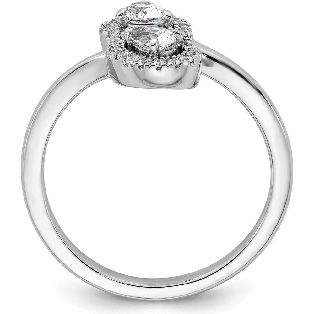 14K White Gold Bypass Ring with Dual Pear-Shaped Diamonds and Halo Accents - 0.40 Carat Total Diamond Weight by 0