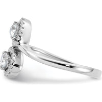 14K White Gold Bypass Ring with Dual Pear-Shaped Diamonds and Halo Accents - 0.40 Carat Total Diamond Weight by 0