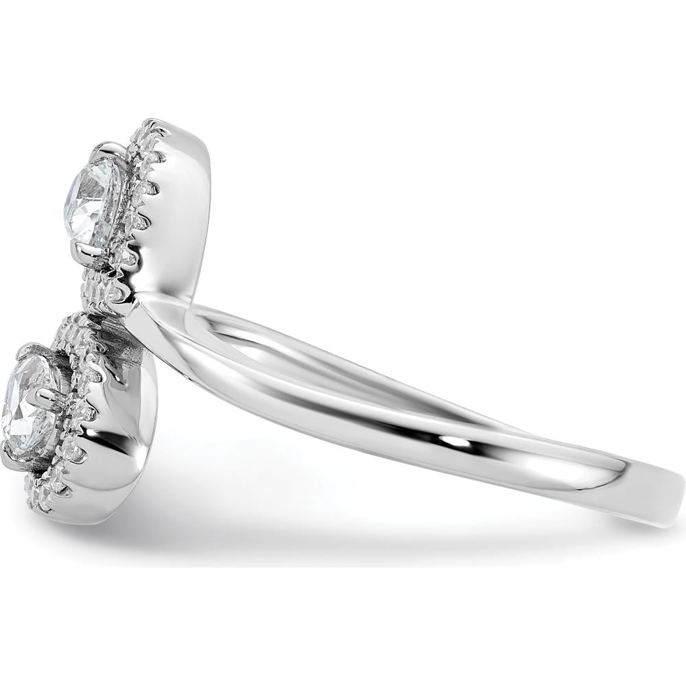 14K White Gold Bypass Ring with Dual Pear-Shaped Diamonds and Halo Accents - 0.40 Carat Total Diamond Weight by 0