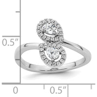 14K White Gold Bypass Ring with Dual Pear-Shaped Diamonds and Halo Accents - 0.40 Carat Total Diamond Weight by 0