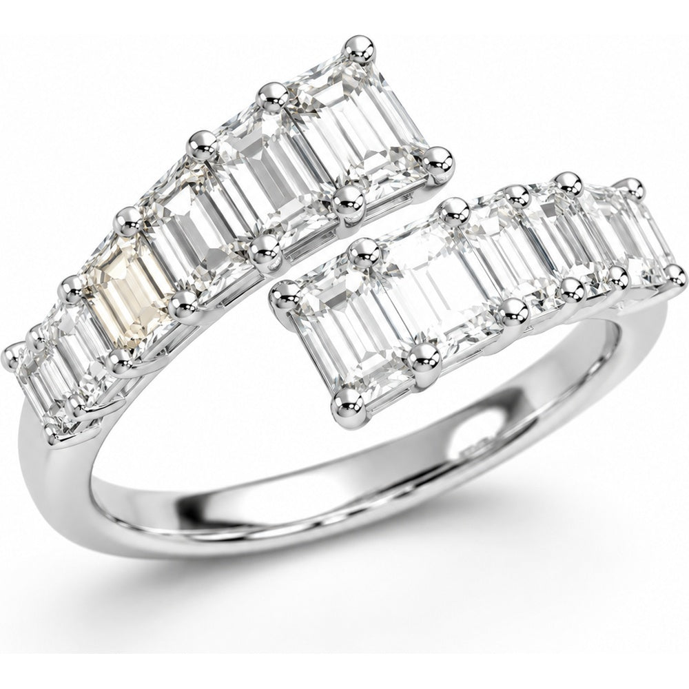 14K White Gold Bypass Ring with Emerald Cut Diamonds - 1.77 Carat Total Diamond Weight by Auriventus